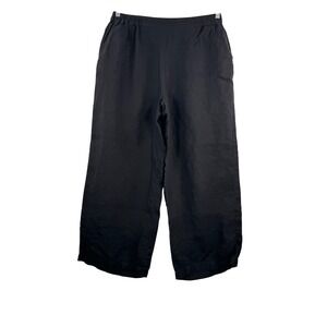 Gudrun Sjoden Wide Leg Linen Pants relaxed lagen look blk minimalist‎ 90s sz L